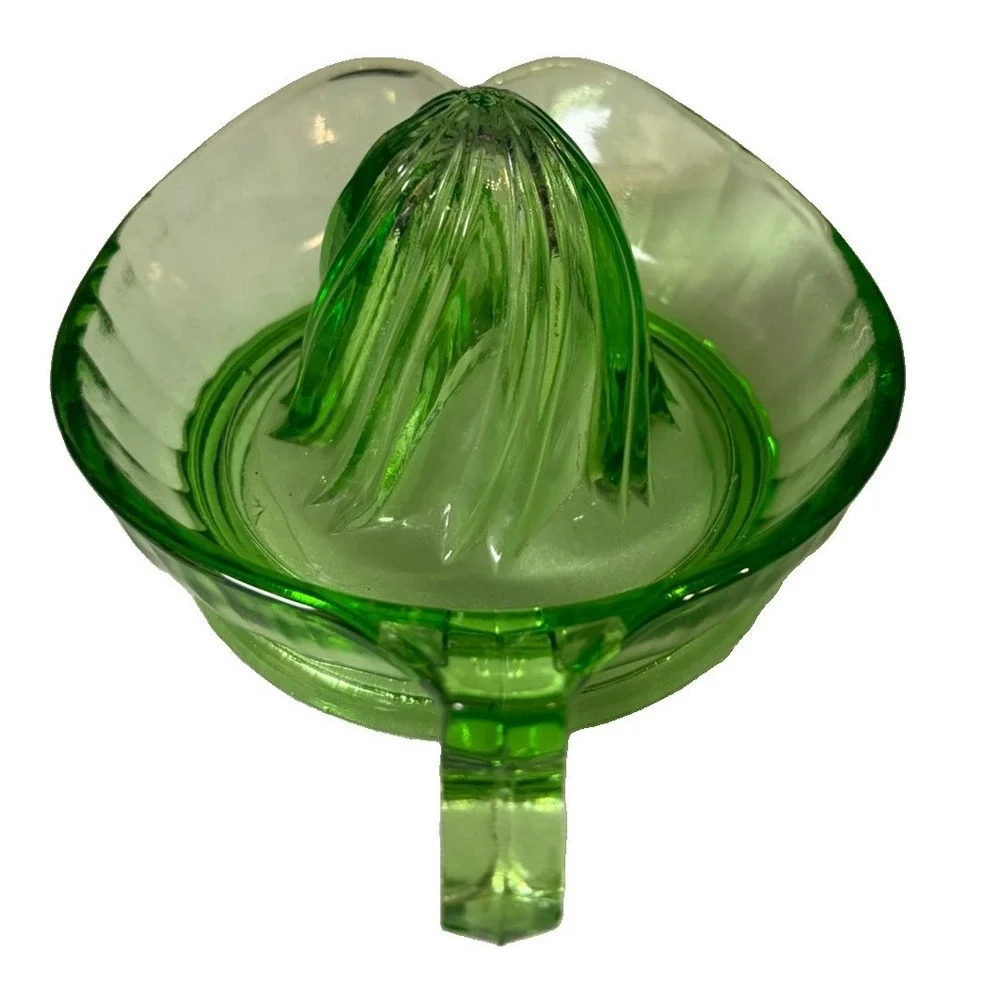Vintage Uranium Glass Green Citrus Juicer Reamer Depression Glass UV Glow